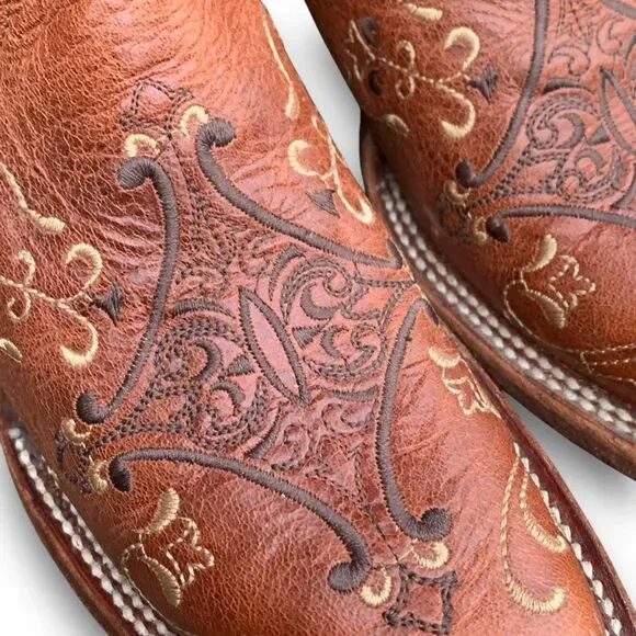 Circle G Cognac Embroidered Cowgirl Leather Cowboy Boots Women’s size 7.5 - Picture 3 of 16